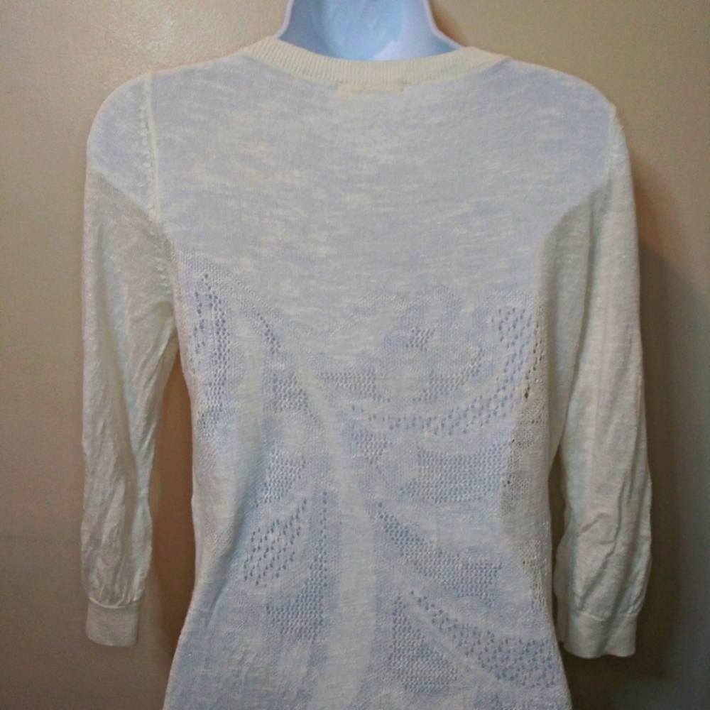 Anthropologie Floreat Ivory Cottagecore Style Crocheted Linen Blend Sweater - Picture 6 of 10
